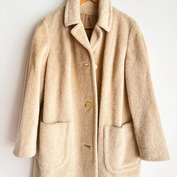 Vintage Mills Bros Light Beige Pure Llama Lightweight Peacoat M - Picture 2 of 9
